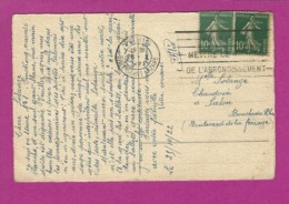 FRANCE Lettre TYPE SEMEUSE Obl PARIS GARE ST LAZARE 1922 - 1921-1960: Periodo Moderno