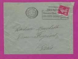 FRANCE Lettre TYPE SEMEUSE Obl PARIS GARE MONTPARNASSE CHEQUES POSTAUX - 1921-1960: Moderne