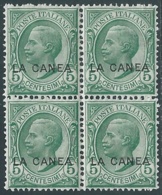 1907-12 LEVANTE LA CANEA 5 CENT QUARTINA LUSSO MNH ** - RB10-2 - La Canea