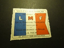 FRANCE Rare Vignette ,adhérez à La Ligue Maritime Française  Guerre 14-18 - Militärmarken