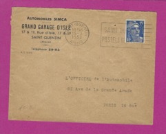 FRANCE Lettre TYPE MARIANNE DE GANDON Obl SAINT QUENTIN - 1921-1960: Modern Period