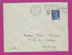 FRANCE Lettre TYPE MARIANNE DE GANDON Obl PARIS GARE SAINT LAZARE FOIRE AU MOIS DE MAI - 1921-1960: Modern Period