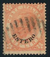 1874, 2 Lire Red Orange "ESTERO" Used With Barred  Oval. Michel Nr. 9 -  350,- - Other & Unclassified