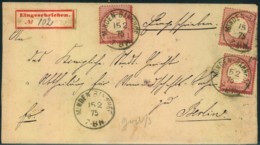 1875, Einschreiben Mit 3-mal 1 Groschen Gr. Schild Ab "MINDEN BAHNHOF 15/2 75". Seltener, Erster R-Zettel. - Lettres & Documents