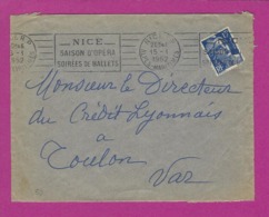 FRANCE Lettre TYPE MARIANNE DE GANDON Obl NICE SAISON D'OPERA SOIREES DE BALLETS - 1921-1960: Période Moderne