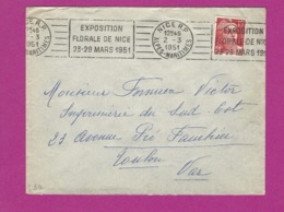 FRANCE Lettre TYPE MARIANNE DE GANDON Obl NICE EXPOSITION FLORALE - 1921-1960: Moderne