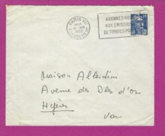 FRANCE Lettre TYPE MARIANNE DE GANDON Obl PARIS VIII ABONNEZ VOUS AUX EMISSIONS DE TIMBRES POSTE - 1921-1960: Période Moderne