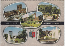 Gruss Aus OBERHAUSEN; Mehrbildkarte Mit Hauptbahnhof, Grillopark; Wasserspiele Am Europahaus Und Am Friedensplatz - Oberhausen