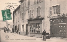 69 Julienas Mairie Et Grande Rue Cpa Carte Animée - Julienas