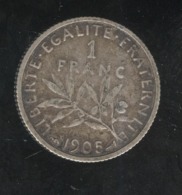 1 Franc Semeuse France 1905 TTB - Andere & Zonder Classificatie