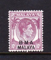 Malaya B.M.A  SG 8a 1945 British Military Administration,10c Purple,mint Never Hinged - Malaya (British Military Administration)