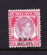 Malaya B.M.A  SG 13 1945 British Military Administration,25c Dull Purple And Scarlet,mint Never Hinged - Malaya (British Military Administration)