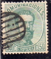 SPAIN ESPAÑA SPAGNA 1872 1873 KING AMODEO RE CENT. 50c USED USATO OBLITERE' - Used Stamps