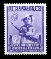 REGNO 1937 Infanzia Mostra Delle Colonie Estive Serie Di Posta Aerea Lire 1 L. MNH ** Integro Lusso - Storia Postale (Posta Aerea)