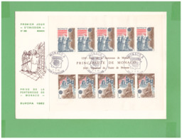 1982 MONACO FDC COUVERT WITH BLOCK 10 STAMPS - Covers & Documents