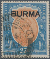 Birma / Burma / Myanmar: 1937 KGV. 25r. Orange & Blue, Used And Cancelled By "RANGOON G.P.O./... AUG - Myanmar (Burma 1948-...)