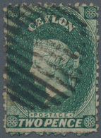 Ceylon / Sri Lanka: 1863, TWO PENCE Bottle-green, Scarce Color, (Scott 48B, SG 50c, Michel 14var.), - Sri Lanka (Ceylan) (1948-...)