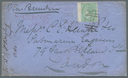 Ceylon / Sri Lanka: 1872 Wing-marginal Single 24c. Green Used On Cover From Galle To London 'Via Bri - Sri Lanka (Ceylan) (1948-...)