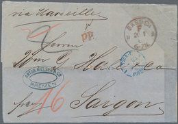 Französisch-Indochina: 1869, Incoming Mail: Folded Entire Letter (folds) With Red Cds "BREMEN F 20 1 - Lettres & Documents