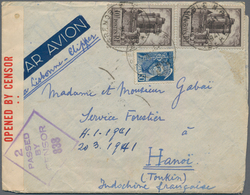 Französisch-Indochina: 1941, INCOMING CENSORED MAIL, France, 50 C Blue And 2 X 10 F Brown Definitive - Brieven En Documenten