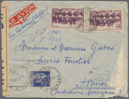 Französisch-Indochina: 1941, INCOMING CENSORED MAIL, France, 2 X 10 F Violet And 50 On 65 C Ultramar - Lettres & Documents