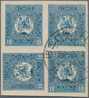 Georgien: 1919 10 K Blue George On Horseback In Block Of Four, Cancelled To Order, One Stamp Turned - Georgien