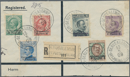 Holyland: 1908, Registered Part Of A Large Cover Bearing Short Set Of Six Values Tied By "GERUSALEMM - Palestine
