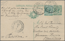 Holyland: 1913, Italy Postal Stationery Reply Card 5c. Green + 10c. Red Used Uprated With 5 C. Green - Palästina