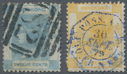 Hongkong: 1865/77, QV 12 C. Light Blue Canc. "S2" Of Shanghai And 16 C. Yellow Canc. Blue "POSS. ANG - Autres & Non Classés