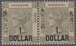 Hongkong: 1885, $1/96 C Grey Black., A Horizontal Pair, Pos. 1 Variety "right Vertical Ovpt. Missing - Sonstige & Ohne Zuordnung