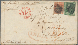 Indien: 1854 Litho 1a. Dull Red And Typo 2a. Green Used On Small Cover From Myrzapore To London 'Via - Autres & Non Classés