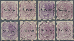 Indien: 1866 Eight Singles Of QV 8p. Optd. Small "Service.", With Various Colour Shades, All Used, F - Other & Unclassified