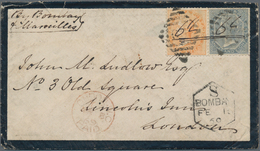 Indien: 1867 East India 6a.8p. Slate Used Along With 2a. Orange On Mourning Cover From Caicut Region - Andere & Zonder Classificatie