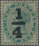 Indien: 1898 QV "1/4" On ½a. Green Showing Variety OVERPRINT DOUBLE, Mounted Mint With Large Part Or - Other & Unclassified