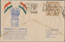 Indien: 1948 GANDHI 1½a. Brown Used On Local Madras FDC (with Indian Flags On Asokan Capital), Also - Autres & Non Classés