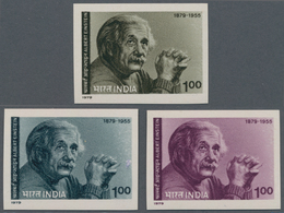 Indien: 1979 'Albert Einstein' 1r., Three Imperforated Colour Proofs In Sepia, Grey-blue And Purple - Autres & Non Classés