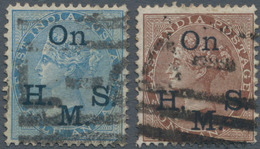 Indien - Dienstmarken: 1874-82 Officials ½a. Blue And 1a. Brown Both With "On H.M.S." Overprint (Typ - Timbres De Service