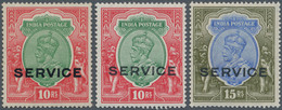 Indien - Dienstmarken: 1912-23 KGV. Officials 10r.(x2) And 15r., Wmk Single Star, One 10r. Mint Neve - Dienstmarken