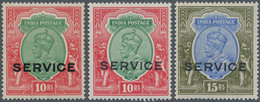 Indien - Dienstmarken: 1912-23 KGV. Officials 10r.(x2) And 15r., Wmk Single Star, One 10r. Mint Neve - Timbres De Service