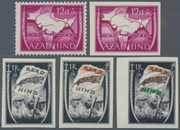 Indien - Feldpost: 1943 AZAD HIND: Complete Sets Both Perf And Imperf, Including All Three Rupee Val - Military Service Stamp