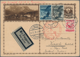 Indien - Flugpost: 1929 ZEPPELIN Orient Flight: Austrian Postal Stationery Card, Uprated 1s.74g., Us - Poste Aérienne