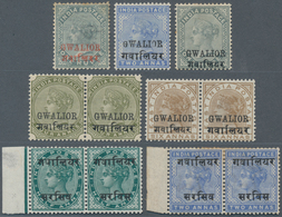 Indien - Konventionalstaaten: GWALIOR 1885-97 VARIETIES: Group Of 11 QV Stamps Showing Varieties, Wi - Autres & Non Classés