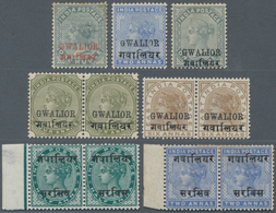 Indien - Konventionalstaaten: GWALIOR 1885-97 VARIETIES: Group Of 11 QV Stamps Showing Varieties, Wi - Andere & Zonder Classificatie