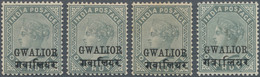 Indien - Konventionalstaaten: GWALIOR 1885-97: QV 1r. Slate With Hindi Ovpt. 14mm Long, Three Single - Andere & Zonder Classificatie