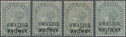 Indien - Konventionalstaaten: GWALIOR 1885-97: QV 1r. Slate With Hindi Ovpt. 14mm Long, Three Single - Other & Unclassified