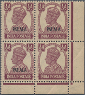 Indien - Konventionalstaaten: PATIALA 1941-46 KGVI. ½a. Purple, Bottom Right Corner Block Of Four, C - Sonstige & Ohne Zuordnung