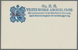 Indien - Feudalstaaten: TRAVANCORE 1921: Official Postal Stationery Card "5 C." (in Red) On 4ca. Blu - Altri & Non Classificati