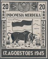 Indonesien - Vorläufer: Java, 1945, Independence 20 S. Buffalo And Flag, Large Size Proof In Black O - Indonesia