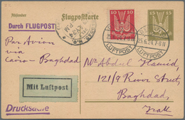 Irak: 1924 BAGHDAD: German Postal Stationery Airmail Card 15pf. 'Holztaube', Uprated Similar 10pf., - Irak