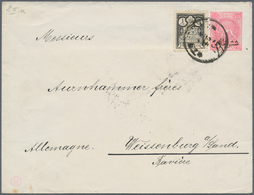 Iran: 1893, Envelope Lion 6 Ch. Carmine With Ovpt. Uprated 1 Ch. Black Canc. "TEHRAN" To Weissenburg - Irán